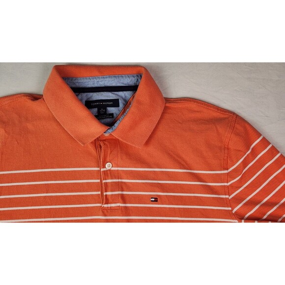 Vintage Tommy Hilfiger Men’s Polo Shirt XL – Orange/White Striped, Short Sleeve - Picture 5 of 8